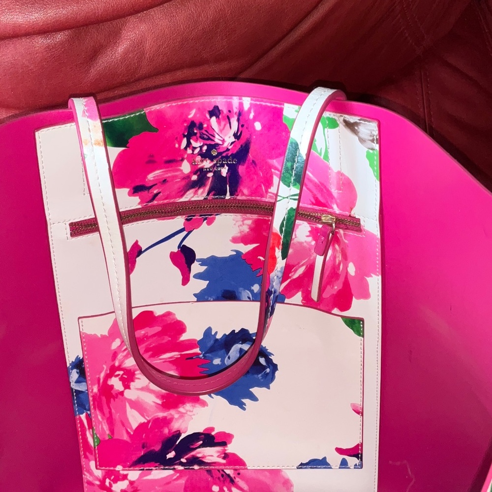 Kate Spade White Floral Tote with Pink and Blue Flowers - Picture 8 of 9